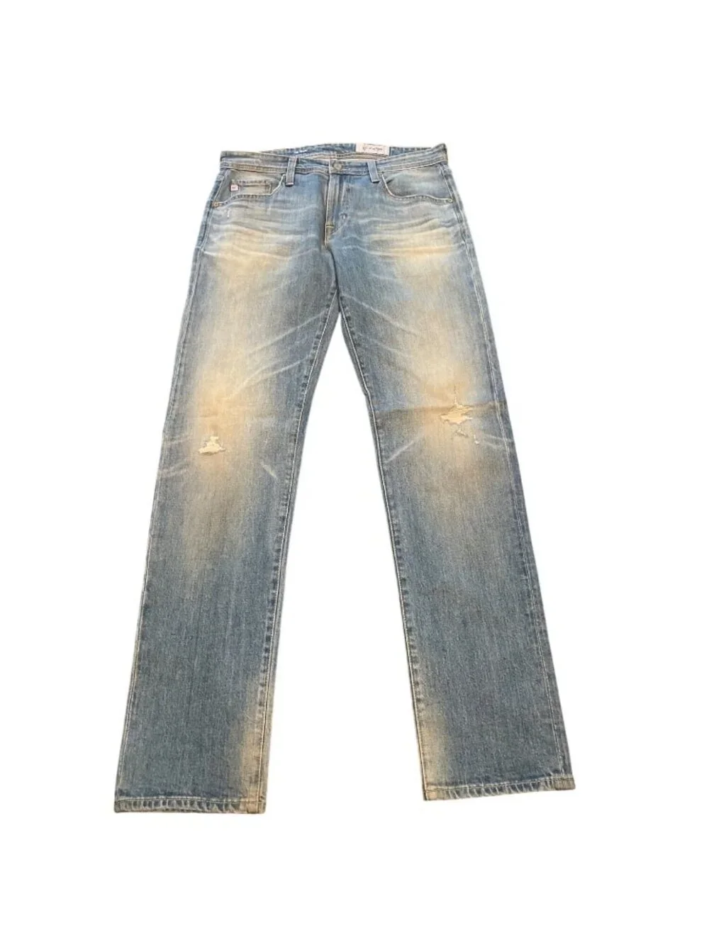 AG Tellis Modern Slim Jean Mens 32x33 Stretch Light Blue Faded Distressed Ripped